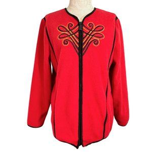 Bob Mackie Wearable Art Embroidered Celtic Knot Fleece Jacket Red Medium